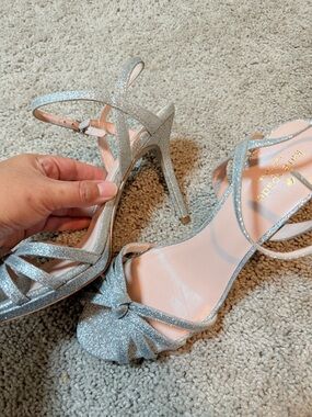 kate spade Silver Glitter Strappy Stiletto Sandals